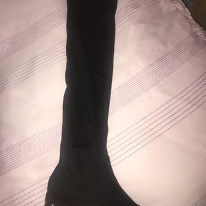 London rebel OTK sliver stud mid heel boot